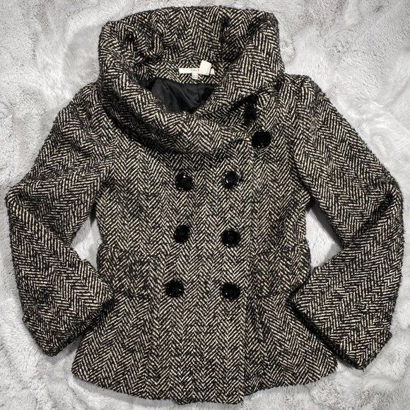 ZARA Peacoat Tweed Cowl Neck Double Breasted - Picture 2 of 8